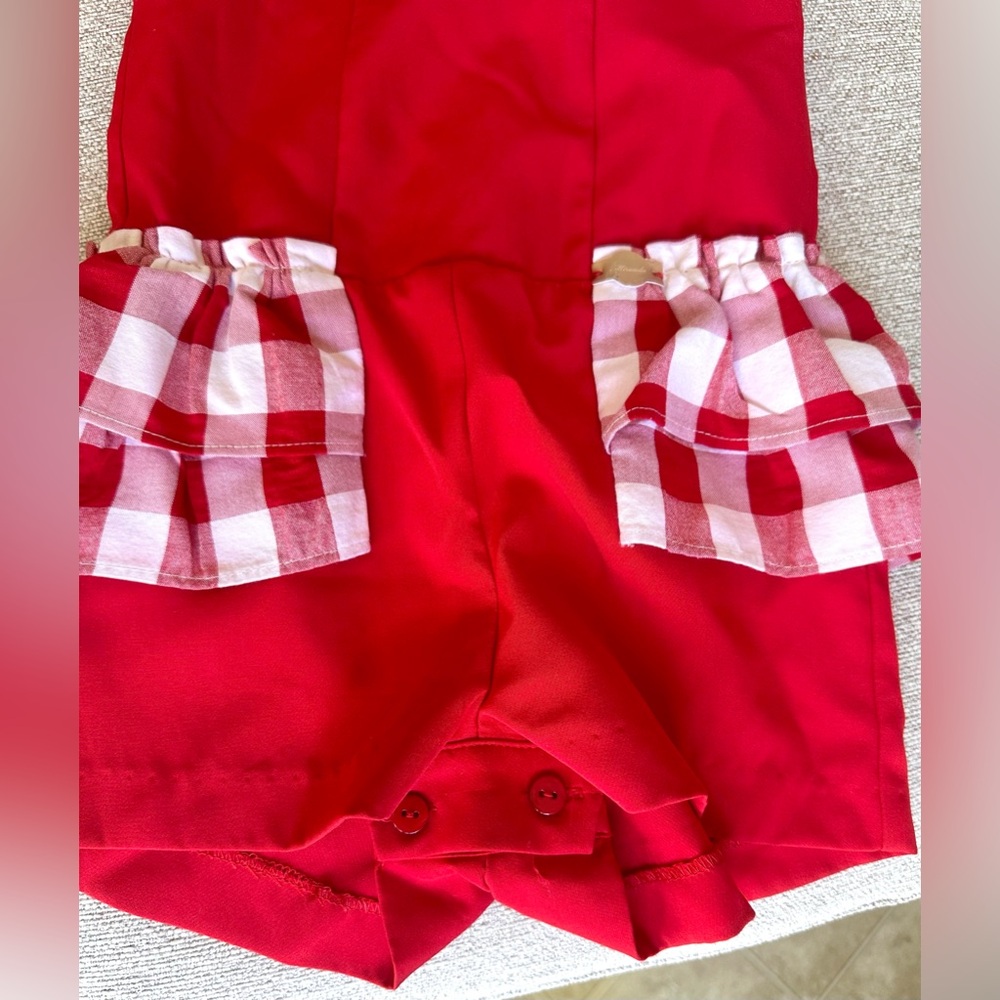 Red Gingham Ruffle Toddler Jumpsuit. - Picture 4 of 5